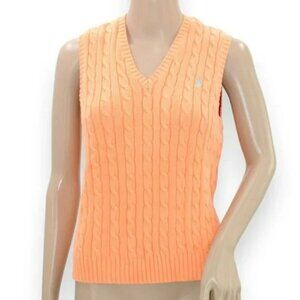 Ralph Lauren Golf Vintage Peach Orange Coral Cable Knit V-Neck Sweater Vest S